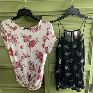 2 tops floral and elephant print